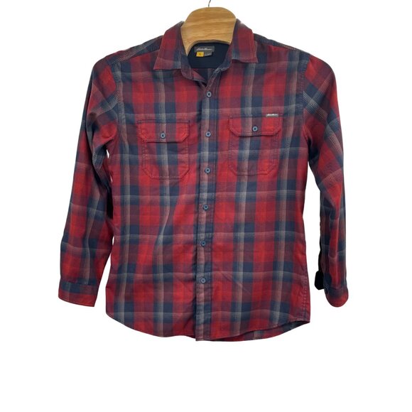 Eddie Bauer Flannel Shirt Men's Large Button Up Red Blue Plaid Long Sleeve - Picture 2 of 4